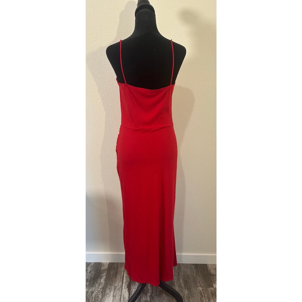 Reformation Formosa Ruched Ribbed Stretch Midi Dress In Red Size XL - Picture 4 of 9